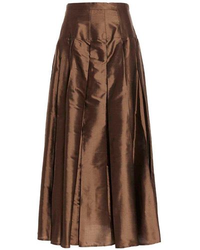Max Mara Sewn Pleated Shantung Skirt - Brown