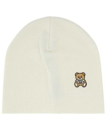 Moschino Logo Embroidered Knitted Beanie - White