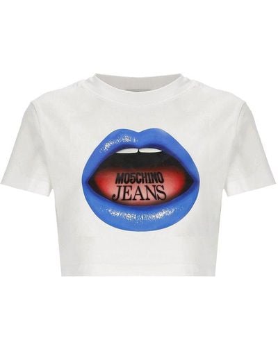 Moschino Jeans Logo Printed Cropped T-shirt - Blue