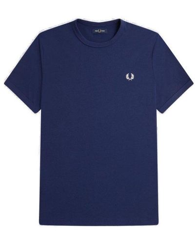 Fred Perry Ringer Logo-embroidered Crewneck T-shirt - Blue