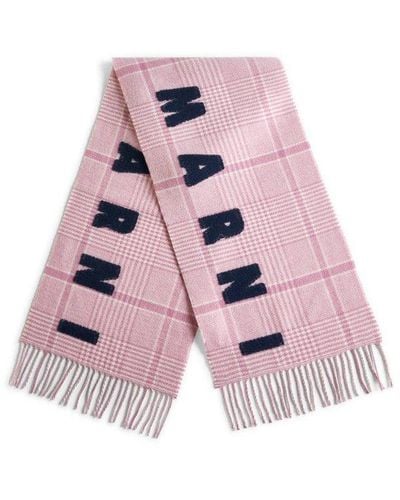 Marni Logo Patch Fringed Scarf - Pink