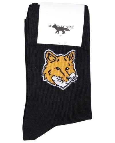 Maison Kitsuné Chillax Fox-motif Stretched Socks - Black