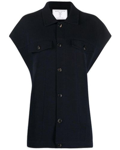 Societe Anonyme Chest-pocket Cap Sleeved Buttoned Gilet - Black