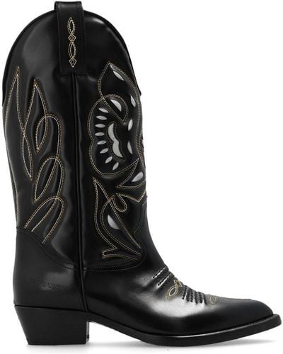DSquared² 'vintage' Leather Cowboy Boots - Black