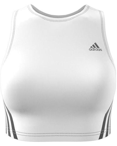 adidas Logo Printed Cropped Tank Top - White