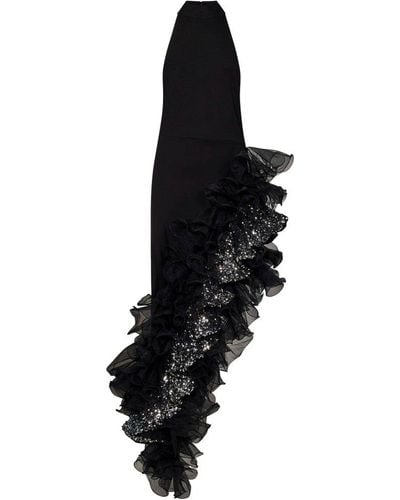 ROTATE BIRGER CHRISTENSEN Sequin Embellished Ruffled Maxi Dress - Black