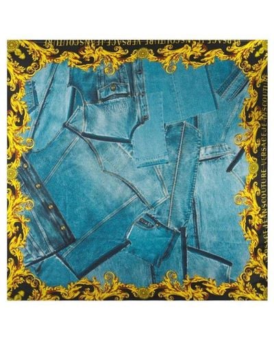 Versace Jeans Couture Denim-printed Square Scarf - Blue