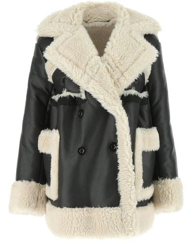 Sacai Faux Leather And Shearling Short Coat - Black