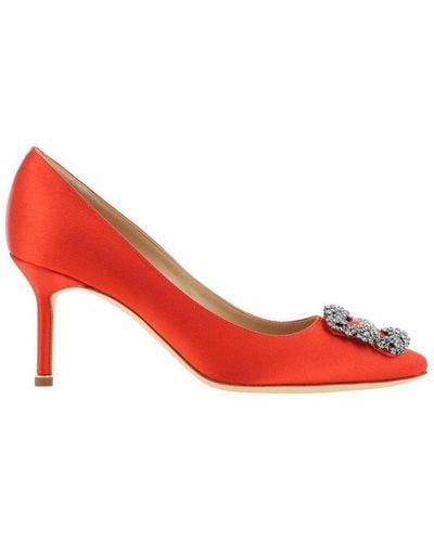 Manolo Blahnik Hangisi 90 Satin Pump - Red