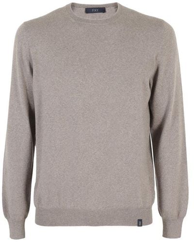 Fay Crewneck Long-sleeved Sweater - Gray