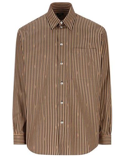 Fendi Pequin Striped Poplin Shirt - Brown