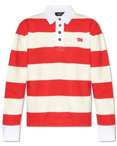 DSquared² Long-sleeved Striped Knitted Polo Shirt - Red