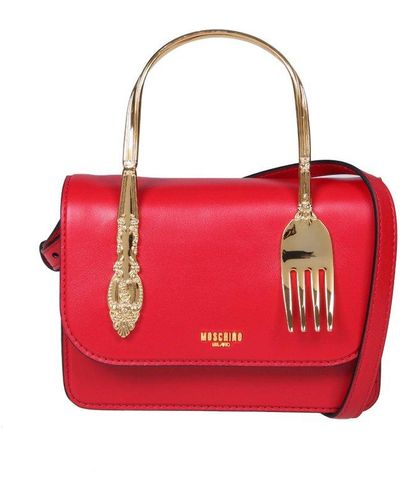 Moschino Fork Detailed Mini Top Handle Bag - Red