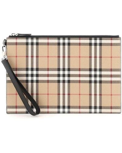 Burberry Check Coated Canvas Pouch - White