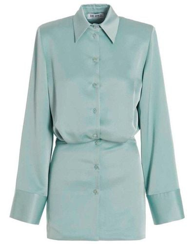 The Attico Light Blue Satin Dress With Padded Shoulder Straps