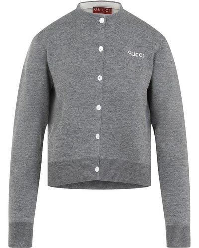 Gucci Logo Embroidered Button-up Cardigan - Grey