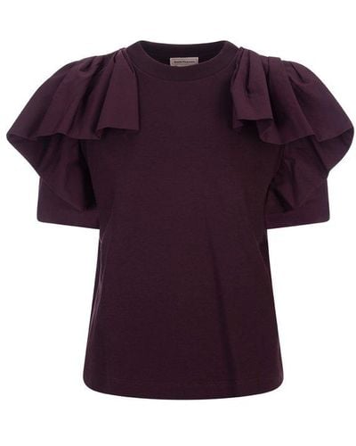 Alexander McQueen Short Sleeved Ruffled-detail T-shirt - Purple