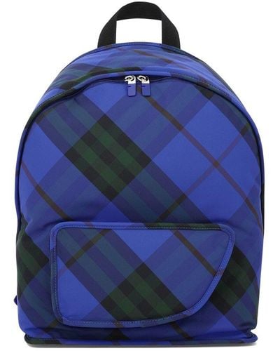 Burberry Shield Chequered Backpack - Blue