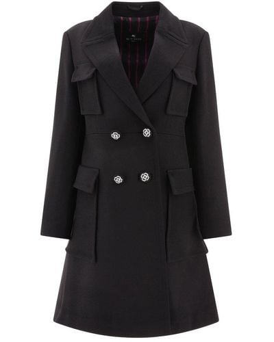 Etro Coat With Floral Buttons - Black