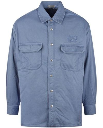 Dior 1947 Logo Embroidered Long-sleeved Overshirt - Blue