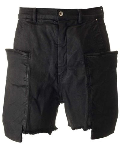 Rick Owens Pocket-detailed Frayed Hem Shorts - Black