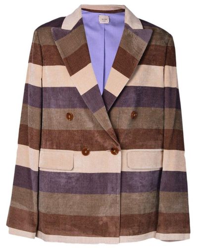 Alysi Double-breasted Stripe Detailed Blazer - Brown