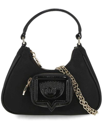 Chiara Ferragni Logo Detailed Zipped Mini Tote Bag - Black