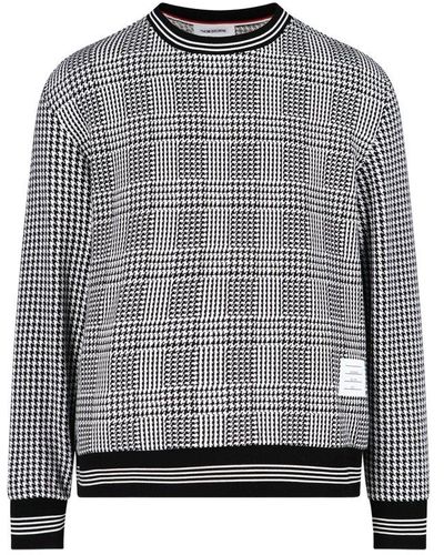 Thom Browne Houndstooth-patterned Crewneck Sweater - Gray