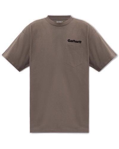 Carhartt Logo Printed Crewneck T-shirt - Grey