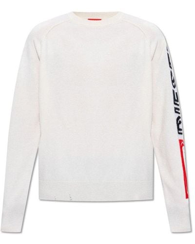 DIESEL K-saria Logo-stitch Relaxed-fit Wool Jumper - White