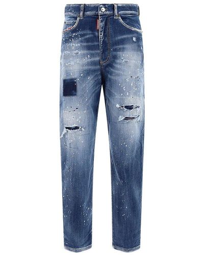 DSquared² Distressed High-waist Jeans - Blue