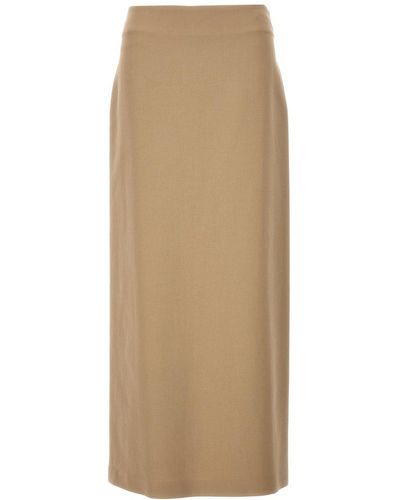 Brunello Cucinelli Mid Waisted Slit Detailed Skirt - Natural