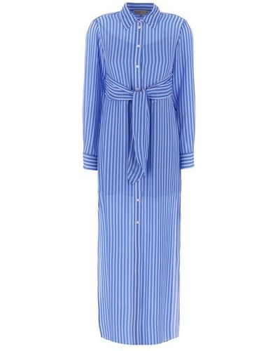 Michael Kors Striped Georgette Tie-front Shirt Dress - Blue