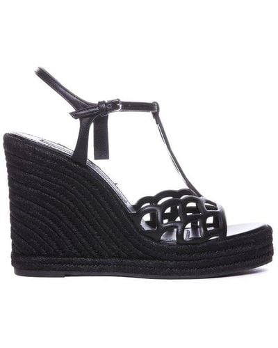 Sergio Rossi Buckle Detailed Wedge Sandals - Black