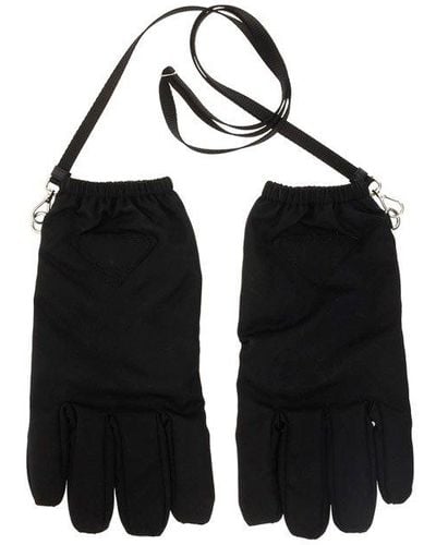 Prada Triangle-patch Slip-on Gloves - Black
