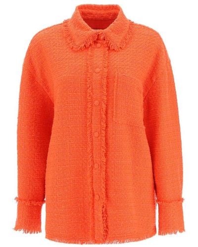 MSGM Button-up Tweed Knit Overshirt - Orange