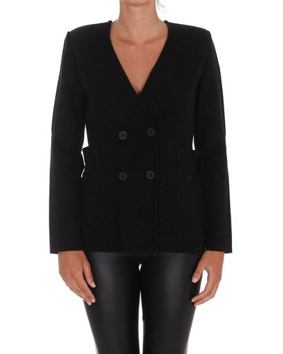 Twin Set Double Breasted Collarless Blazer - Black