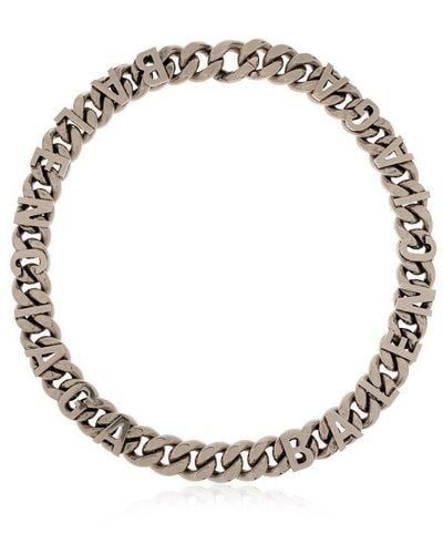 Balenciaga Brass Necklace With Logo, - Metallic