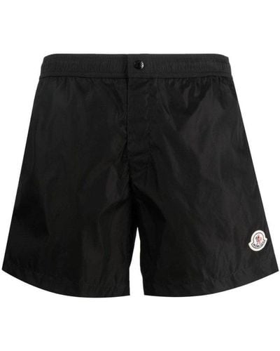 Moncler Logo Patch Stripe Detailed Swim Shorts - Black