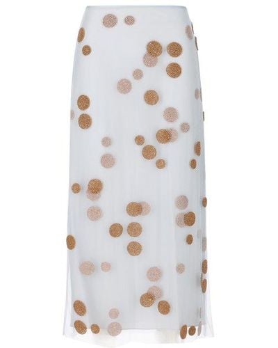 Fendi Polka Dot Embellished Tulle Midi Skirt - White