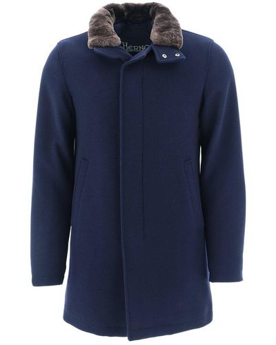 Herno High-neck Fur Collared Coat - Blue