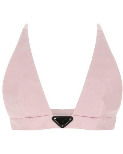 Prada Logo-plaque V-neck Bralette - Pink