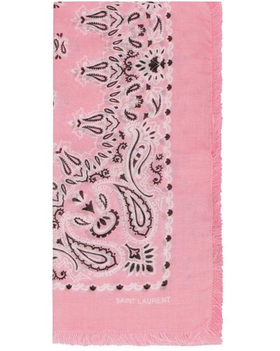Saint Laurent Paisley Printed Frayed Edge Scarf - Pink