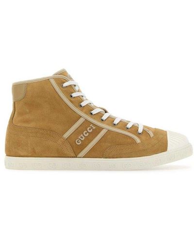 Gucci Logo Embroidered High Top Trainers - Natural