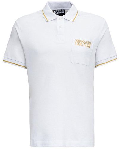 Versace White Cotton Polo Shirt With Logo Print