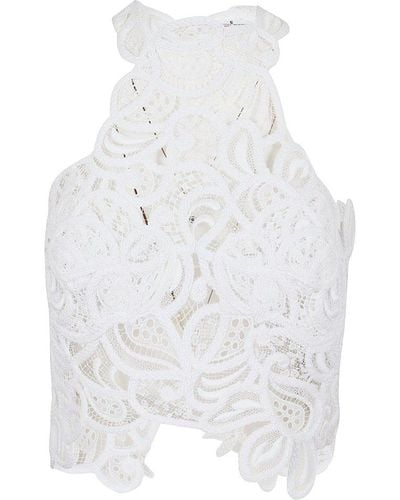 Ermanno Scervino Semi-sheer Cropped Lace Top - White