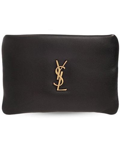 Saint Laurent Mini Lambskin Calypso Pouch - Black