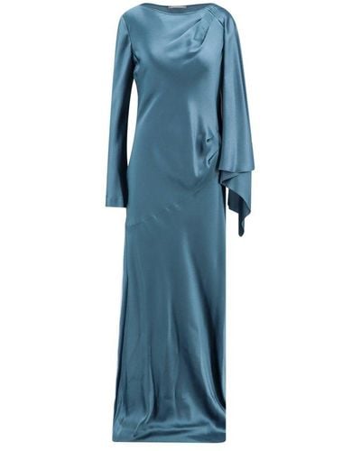 Alberta Ferretti Kimono Sleeved Satin Dress - Blue