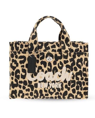 COACH Leopard Printed Top Handle Tote Bag - Black
