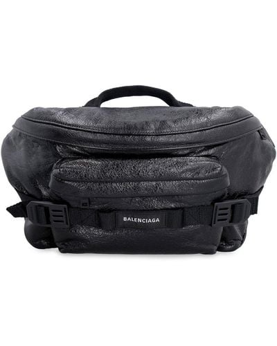 Balenciaga Army Leather Belt Bag With Logo - Black